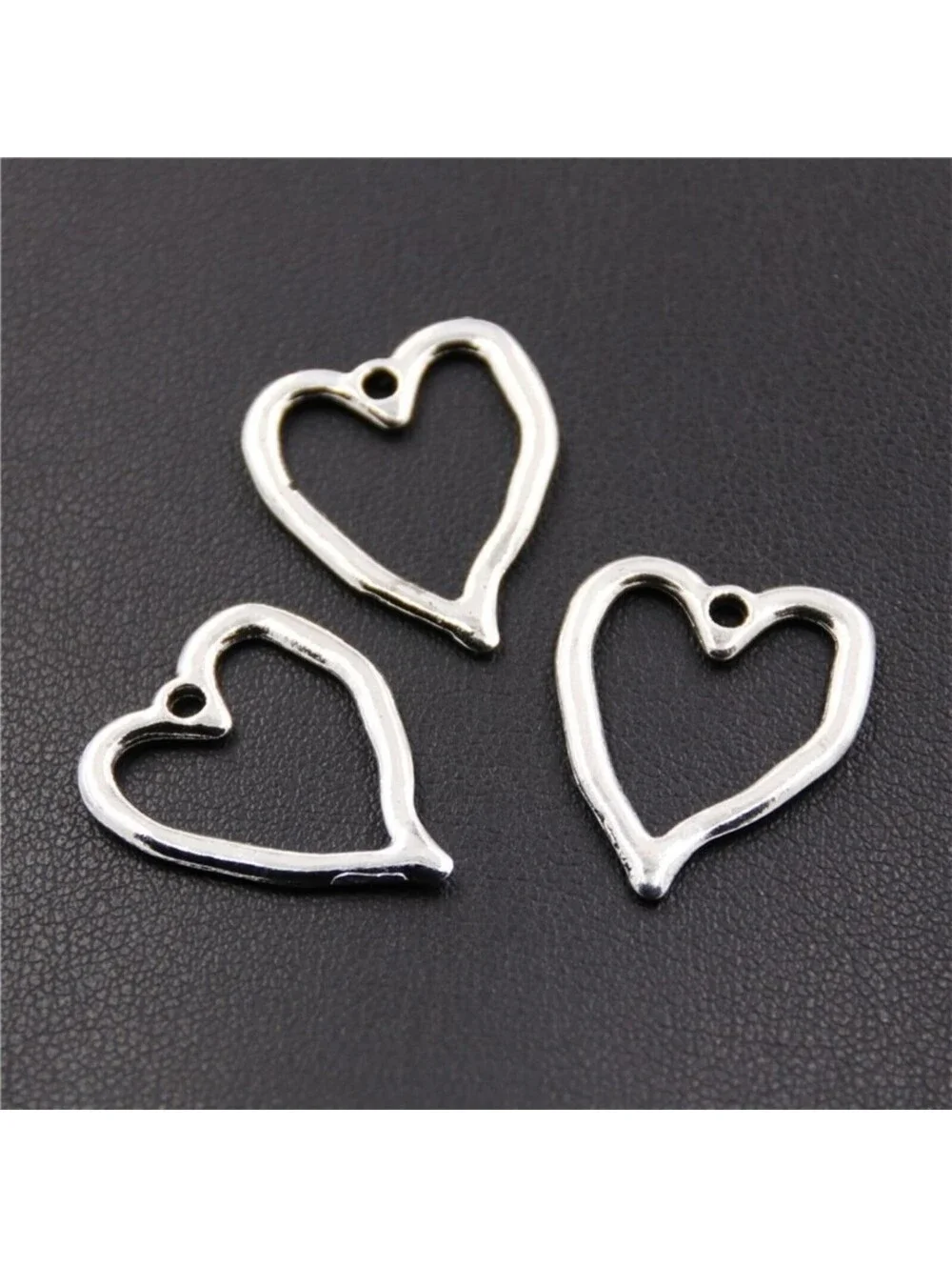 Silver Plated Edgy Asymmetric Modern Open Heart Charms Small Pendants 2pcs